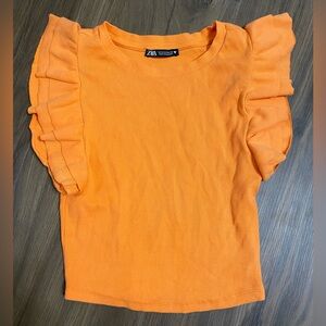 ZARA Orange Ruffle Sleeve Shirt Women’s size Medium